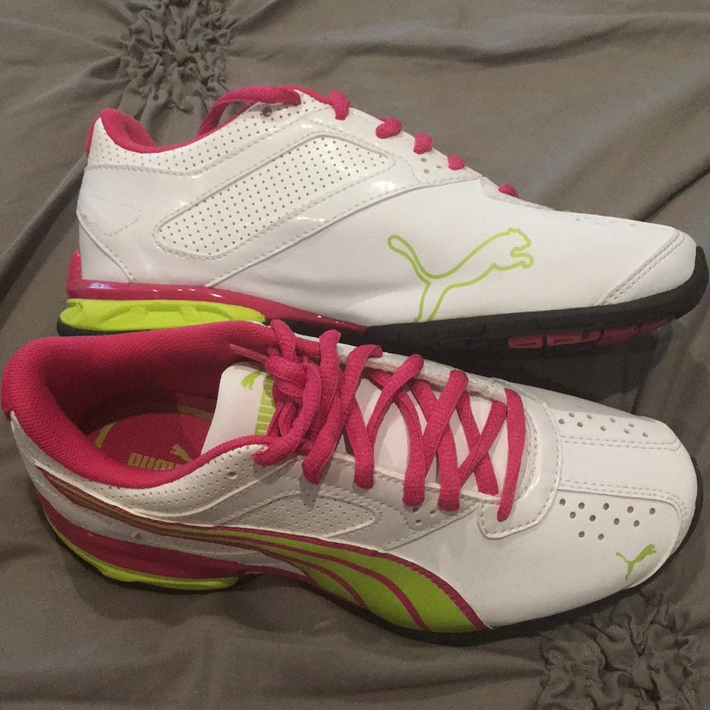 KIDS Puma Jr Running Tennis Shoe White Lime Punch